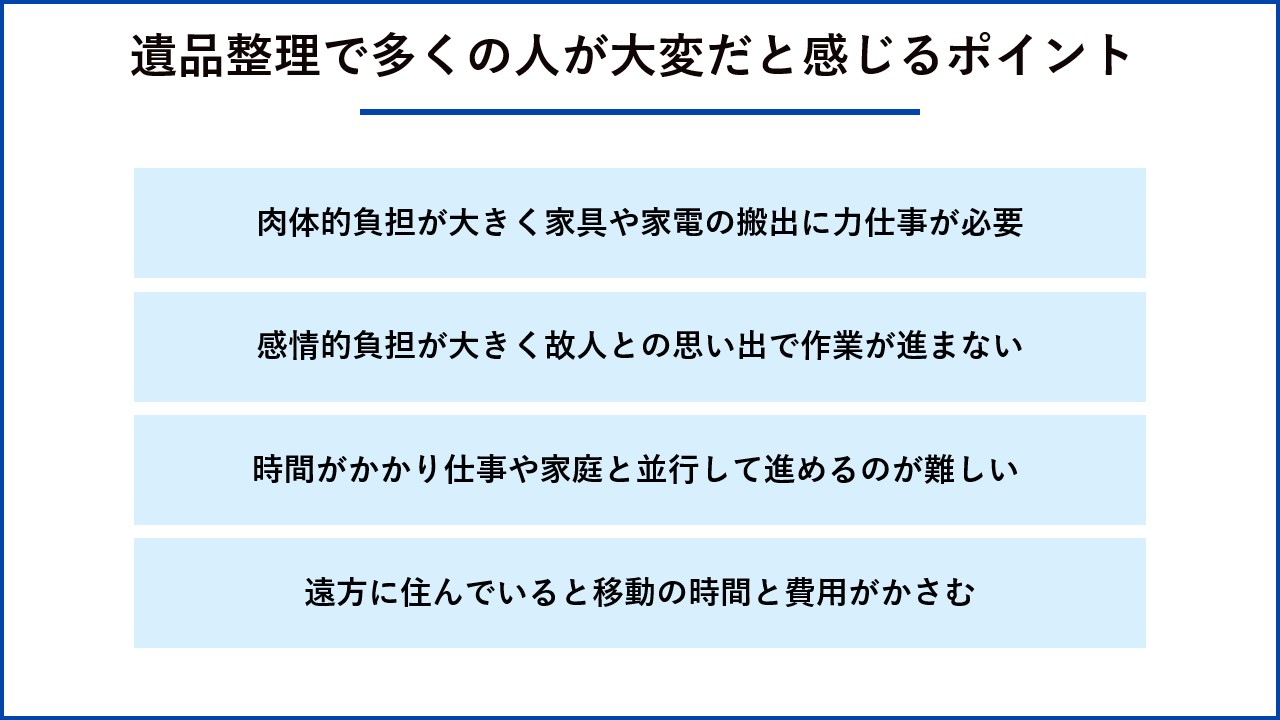 遺品整理を自分で行う場合に大変だと感じやすいポイント