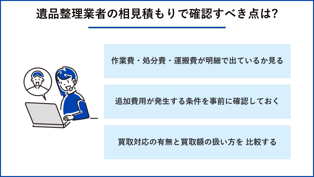 遺品整理業者の相見積もりで確認すべき点は?